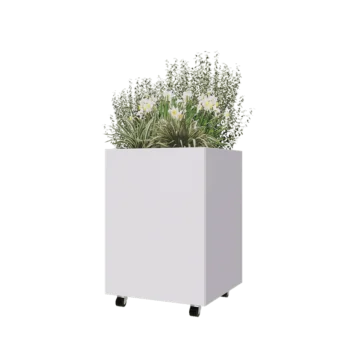 Jardinieră din oțel - Pătrat - 60 x 60 x 80 cm - RAL9010 mat (alb) - Cu placă de bază - Cu roți