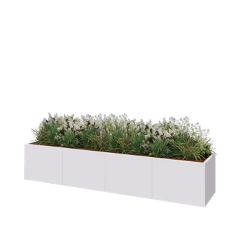 Jardinieră XXL din oțel - Dreptunghiular - 320 x 60 x 60 cm - RAL9010 mat (alb) - Cu placă de bază