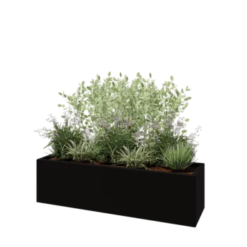 Jardinieră din fibră de sticlă - Dreptunghi - 150 x 40 x 40 cm - RAL9005 mat (negru) - Cu fund