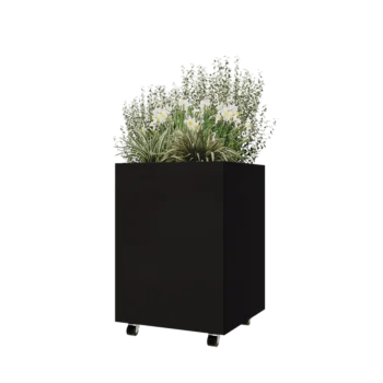 Jardinieră din oțel - Pătrat - 60 x 60 x 80 cm - RAL9005 mat (negru) - Cu placă de bază - Cu roți