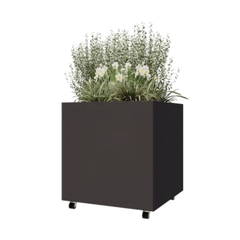 Jardinieră din oțel - Pătrat - 80 x 80 x 80 cm - Altă culoare RAL - Cu placă de bază - Cu roți
