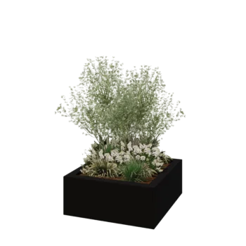 Jardinieră din fibră de sticlă - Pătrat - 100 x 100 x 40 cm - RAL9005 mat (negru) - Cu fund