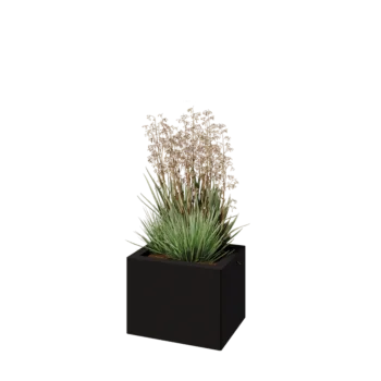 Jardinieră din oțel - Dreptunghiular - 40 x 30 x 30 cm - RAL9005 mat (negru) - Cu placă de bază