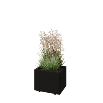 Jardinieră din oțel - Dreptunghiular - 40 x 30 x 30 cm - RAL9005 mat (negru) - Cu placă de bază - Cu picioare