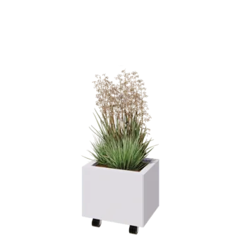 Jardinieră din oțel - Dreptunghiular - 40 x 30 x 30 cm - RAL9010 mat (alb) - Cu placă de bază - Cu roți