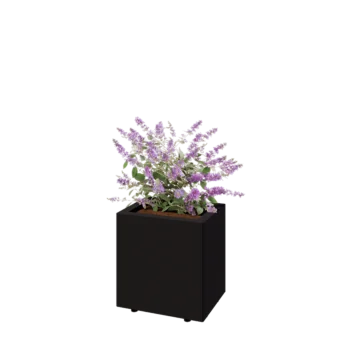 Jardinieră din oțel - Dreptunghiular - 40 x 30 x 40 cm - RAL9005 mat (negru) - Cu placă de bază - Cu picioare