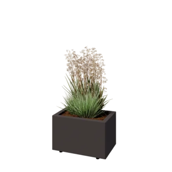 Jardinieră din oțel - Dreptunghiular - 50 x 30 x 30 cm - Altă culoare RAL - Cu placă de bază - Cu picioare