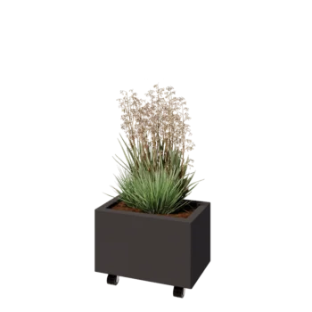 Jardinieră din oțel - Dreptunghiular - 50 x 30 x 30 cm - Altă culoare RAL - Cu placă de bază - Cu roți