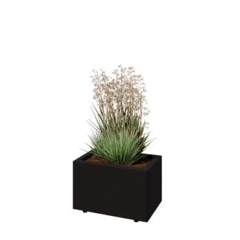 Jardinieră din oțel - Dreptunghiular - 50 x 30 x 30 cm - RAL9005 mat (negru) - Cu placă de bază - Cu picioare