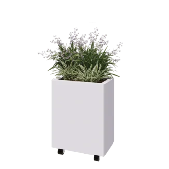 Jardinieră din oțel - Dreptunghiular - 50 x 30 x 60 cm - RAL9010 mat (alb) - Cu placă de bază - Cu roți
