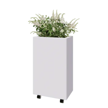 Jardinieră din oțel - Dreptunghiular - 50 x 30 x 80 cm - RAL9010 mat (alb) - Cu placă de bază - Cu roți