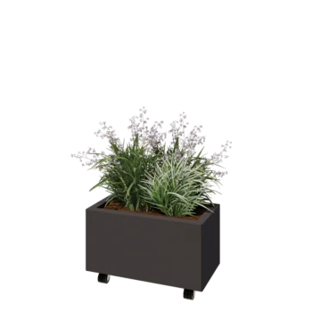 Jardinieră din oțel - Dreptunghiular - 60 x 30 x 30 cm - Altă culoare RAL - Cu placă de bază - Cu roți