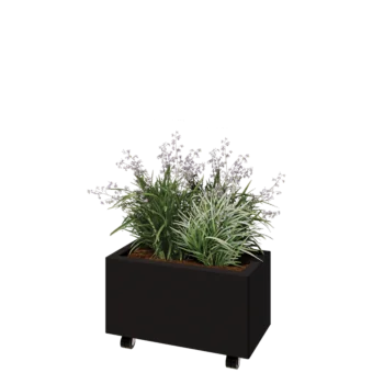 Jardinieră din oțel - Dreptunghiular - 60 x 30 x 30 cm - RAL9005 mat (negru) - Cu placă de bază - Cu roți