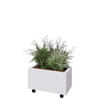 Jardinieră din oțel - Dreptunghiular - 60 x 30 x 30 cm - RAL9010 mat (alb) - Cu placă de bază - Cu roți