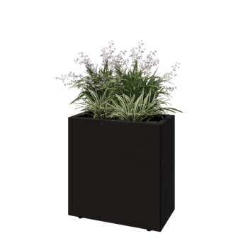 Jardinieră din oțel - Dreptunghiular - 60 x 30 x 60 cm - RAL9005 mat (negru) - Cu placă de bază - Cu picioare