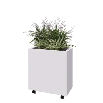 Jardinieră din oțel - Dreptunghiular - 60 x 30 x 60 cm - RAL9010 mat (alb) - Cu placă de bază - Cu roți