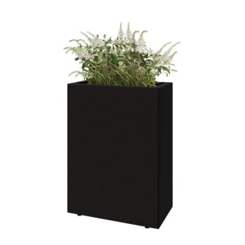 Jardinieră din oțel - Dreptunghiular - 60 x 30 x 80 cm - RAL9005 mat (negru) - Cu placă de bază - Cu picioare