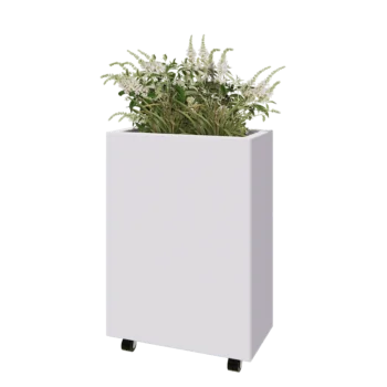 Jardinieră din oțel - Dreptunghiular - 60 x 30 x 80 cm - RAL9010 mat (alb) - Cu placă de bază - Cu roți