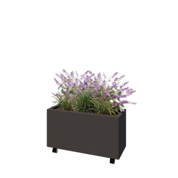 Jardinieră din oțel - Dreptunghiular - 80 x 30 x 40 cm - RAL7016 mat (gri antracit) - Cu placă de bază - Cu roți