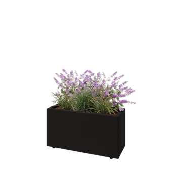 Jardinieră din oțel - Dreptunghiular - 80 x 30 x 40 cm - RAL9005 mat (negru) - Cu placă de bază - Cu picioare