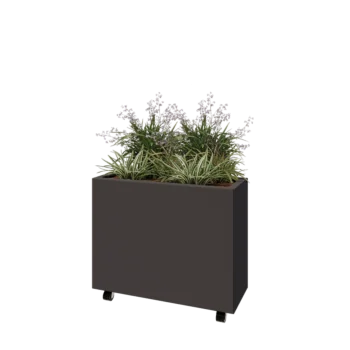 Jardinieră din oțel - Dreptunghiular - 80 x 30 x 60 cm - Altă culoare RAL - Cu placă de bază - Cu roți
