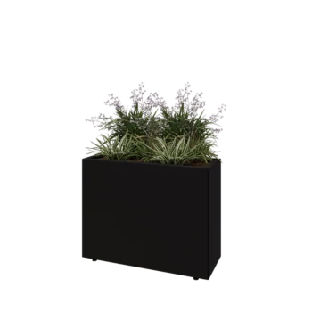 Jardinieră din oțel - Dreptunghiular - 80 x 30 x 60 cm - RAL9005 mat (negru) - Cu placă de bază - Cu picioare