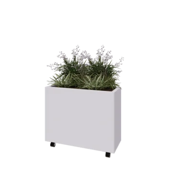 Jardinieră din oțel - Dreptunghiular - 80 x 30 x 60 cm - RAL9010 mat (alb) - Cu placă de bază - Cu roți