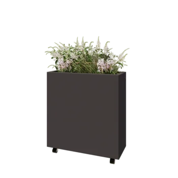 Jardinieră din oțel - Dreptunghiular - 80 x 30 x 80 cm - RAL7016 mat (gri antracit) - Cu placă de bază - Cu roți
