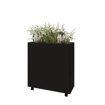 Jardinieră din oțel - Dreptunghiular - 80 x 30 x 80 cm - RAL9005 mat (negru) - Cu placă de bază - Cu roți