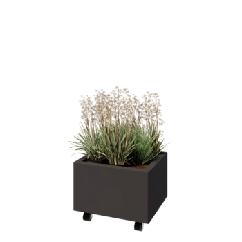 Jardinieră din oțel - Dreptunghiular - 50 x 40 x 30 cm - RAL7016 mat (gri antracit) - Cu placă de bază - Cu roți