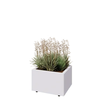 Jardinieră din oțel - Dreptunghiular - 50 x 40 x 30 cm - RAL9010 mat (alb) - Cu placă de bază - Cu picioare