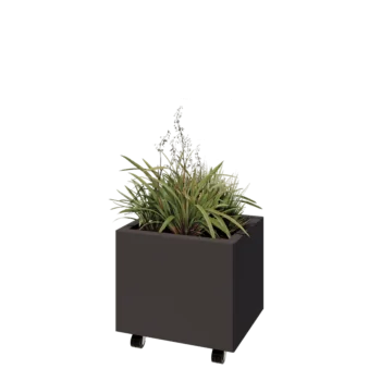 Jardinieră din oțel - Dreptunghiular - 50 x 40 x 40 cm - RAL7016 mat (gri antracit) - Cu placă de bază - Cu roți