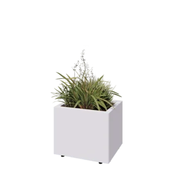 Jardinieră din oțel - Dreptunghiular - 50 x 40 x 40 cm - RAL9010 mat (alb) - Cu placă de bază - Cu picioare