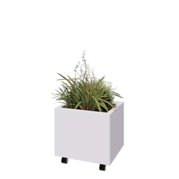 Jardinieră din oțel - Dreptunghiular - 50 x 40 x 40 cm - RAL9010 mat (alb) - Cu placă de bază - Cu roți