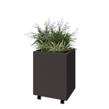 Jardinieră din oțel - Dreptunghiular - 50 x 40 x 60 cm - Altă culoare RAL - Cu placă de bază - Cu roți