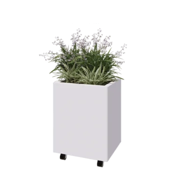 Jardinieră din oțel - Dreptunghiular - 50 x 40 x 60 cm - RAL9010 mat (alb) - Cu placă de bază - Cu roți