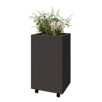 Jardinieră din oțel - Dreptunghiular - 50 x 40 x 80 cm - RAL7016 mat (gri antracit) - Cu placă de bază - Cu roți