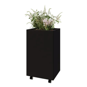 Jardinieră din oțel - Dreptunghiular - 50 x 40 x 80 cm - RAL9005 mat (negru) - Cu placă de bază - Cu roți