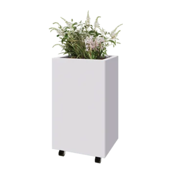 Jardinieră din oțel - Dreptunghiular - 50 x 40 x 80 cm - RAL9010 mat (alb) - Cu placă de bază - Cu roți