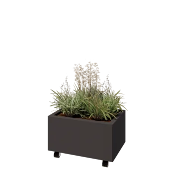 Jardinieră din oțel - Dreptunghiular - 60 x 40 x 30 cm - Altă culoare RAL - Cu placă de bază - Cu roți