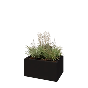 Jardinieră din oțel - Dreptunghiular - 60 x 40 x 30 cm - RAL9005 mat (negru) - Cu placă de bază