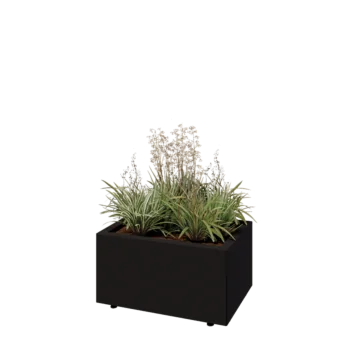 Jardinieră din oțel - Dreptunghiular - 60 x 40 x 30 cm - RAL9005 mat (negru) - Cu placă de bază - Cu picioare