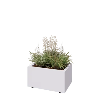 Jardinieră din oțel - Dreptunghiular - 60 x 40 x 30 cm - RAL9010 mat (alb) - Cu placă de bază - Cu picioare
