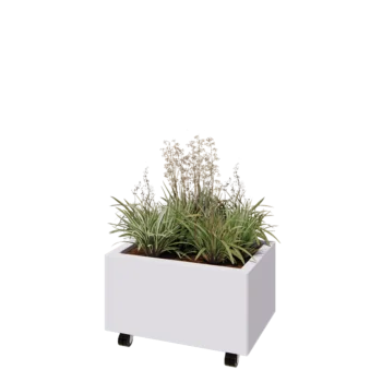Jardinieră din oțel - Dreptunghiular - 60 x 40 x 30 cm - RAL9010 mat (alb) - Cu placă de bază - Cu roți