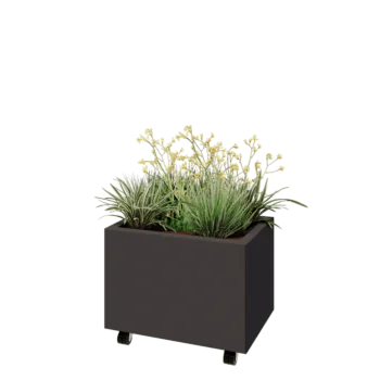 Jardinieră din oțel - Dreptunghiular - 60 x 40 x 40 cm - RAL7016 mat (gri antracit) - Cu placă de bază - Cu roți