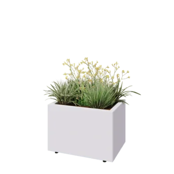 Jardinieră din oțel - Dreptunghiular - 60 x 40 x 40 cm - RAL9010 mat (alb) - Cu placă de bază - Cu picioare