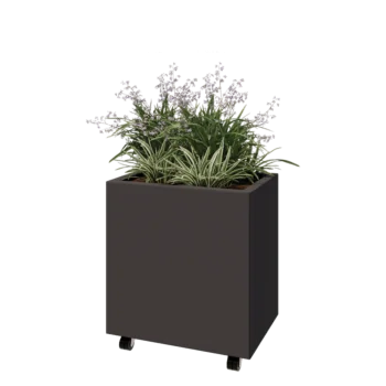 Jardinieră din oțel - Dreptunghiular - 60 x 40 x 60 cm - RAL7016 mat (gri antracit) - Cu placă de bază - Cu roți