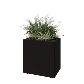 Jardinieră din oțel - Dreptunghiular - 60 x 40 x 60 cm - RAL9005 mat (negru) - Cu placă de bază - Cu picioare