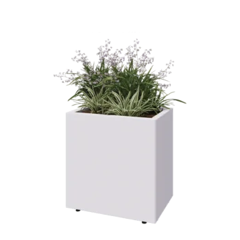 Jardinieră din oțel - Dreptunghiular - 60 x 40 x 60 cm - RAL9010 mat (alb) - Cu placă de bază - Cu picioare