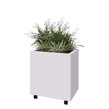 Jardinieră din oțel - Dreptunghiular - 60 x 40 x 60 cm - RAL9010 mat (alb) - Cu placă de bază - Cu roți
